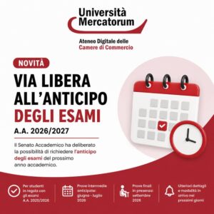 Scopri di più sull'articolo Mercatorum: via libera all’anticipo degli esami A.A. 2026/2027