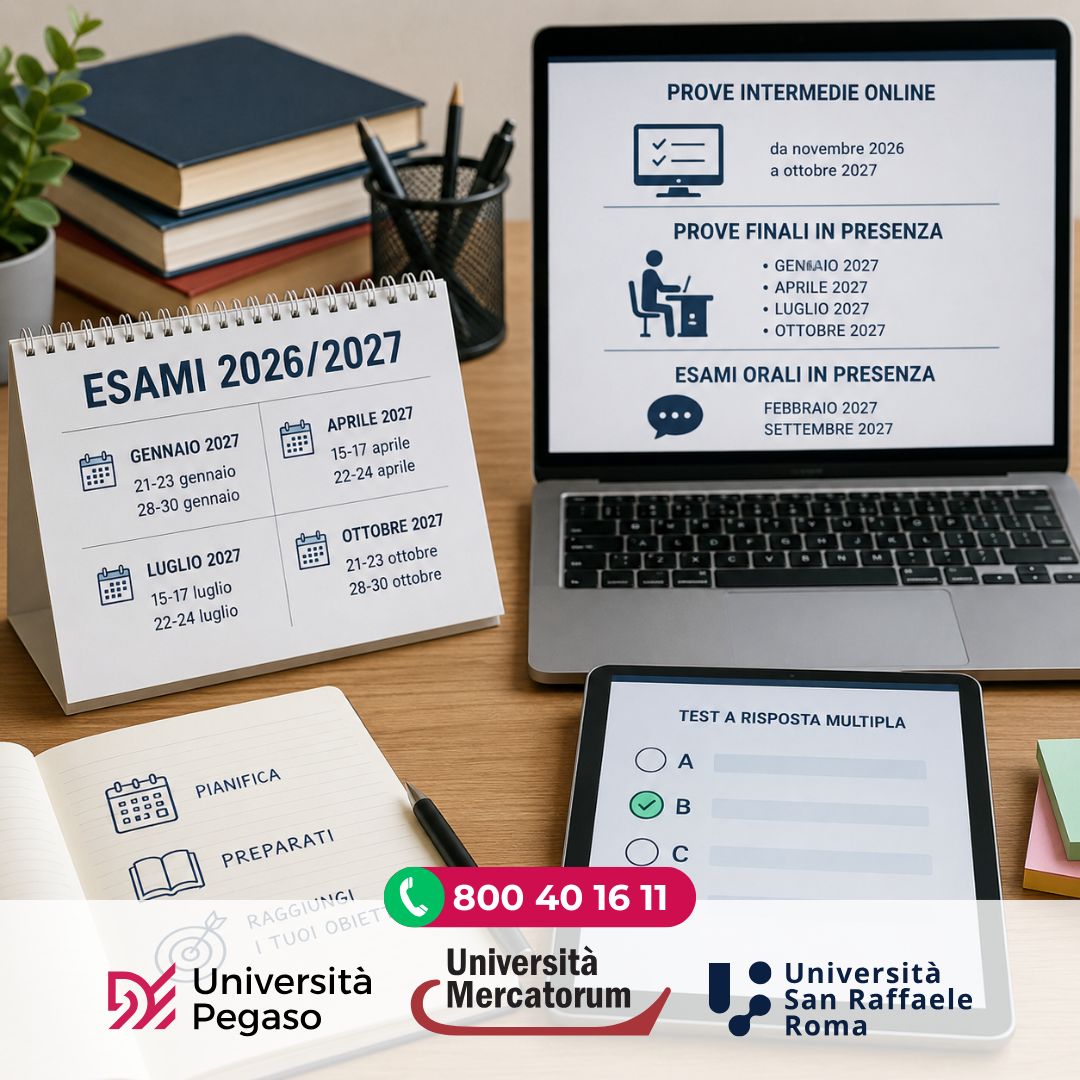 Scopri di più sull'articolo Calendario esami 2026/2027 Pegaso, Mercatorum e San Raffaele: pubblicate le nuove sessioni di prove finali e orali