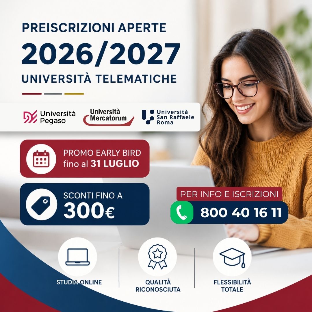 Scopri di più sull'articolo Preiscrizioni Università Telematiche Pegaso, Mercatorum e San Raffaele 2026/2027: Novità, Nuove Rette e Sconti fino a 300€