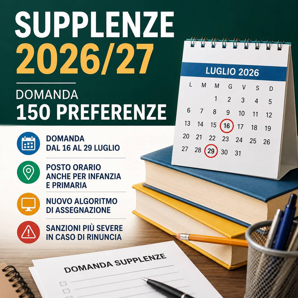 Al momento stai visualizzando Supplenze 2026/27: domanda per le 150 preferenze, posto orario, algoritmo e sanzioni. Tutte le novità