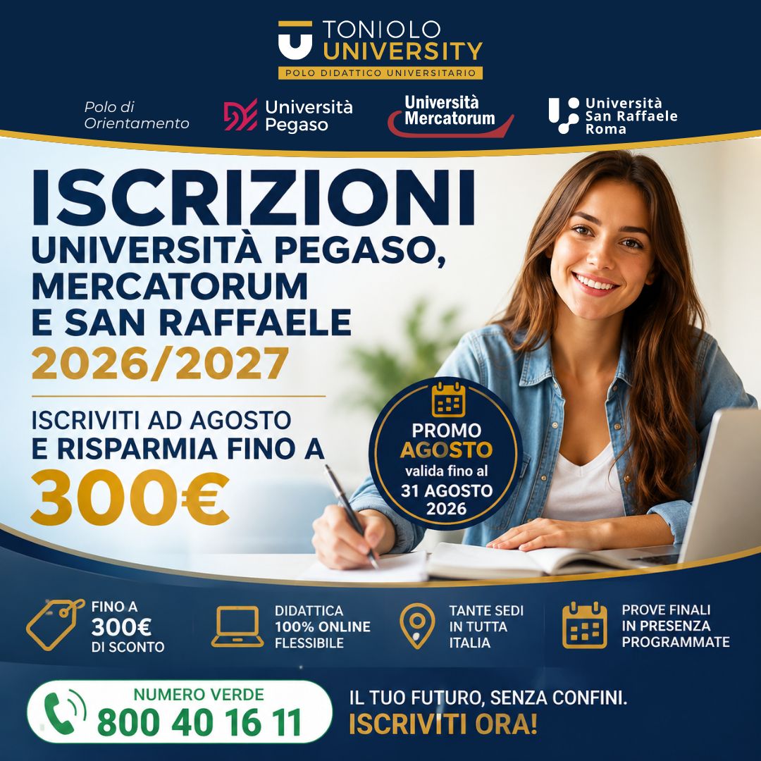 Al momento stai visualizzando Iscrizioni Università Pegaso, Mercatorum e San Raffaele: Promo Agosto 2026 fino a 300€ di sconto