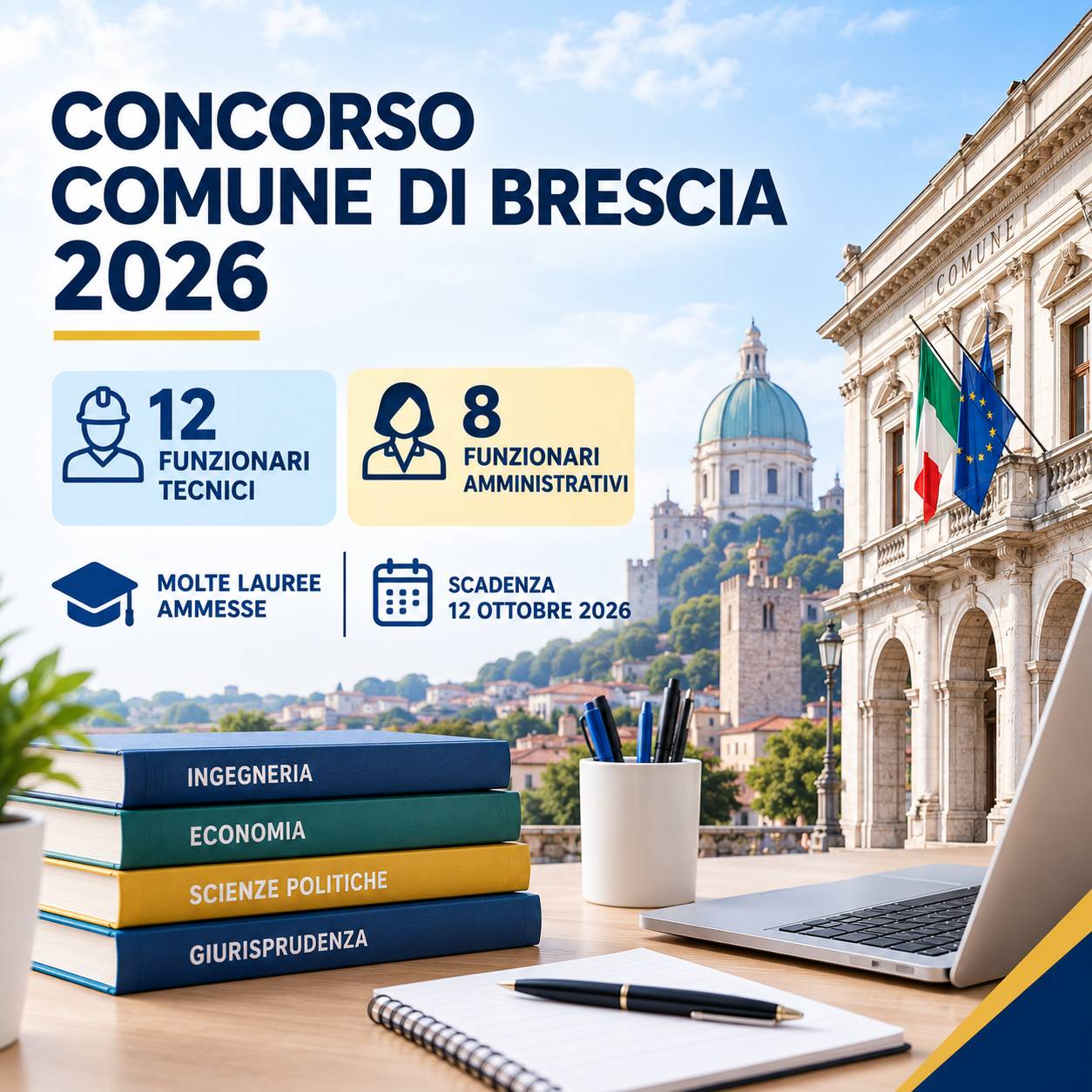 Al momento stai visualizzando Concorso Comune di Brescia 2026: 20 posti tra Funzionari Tecnici e Amministrativi, ammesse molte lauree diverse