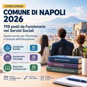 Scopri di più sull'articolo Concorso Comune di Napoli 2026: 110 posti da Funzionario nei Servizi Sociali, spazio anche per Psicologia e Scienze dell’Educazione