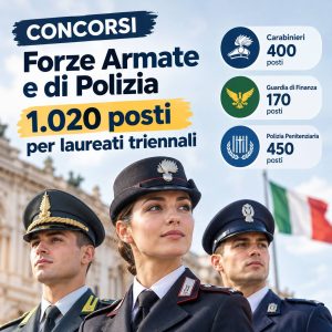 Scopri di più sull'articolo Concorsi Forze Armate e di Polizia 2026: 1.020 posti per laureati triennali